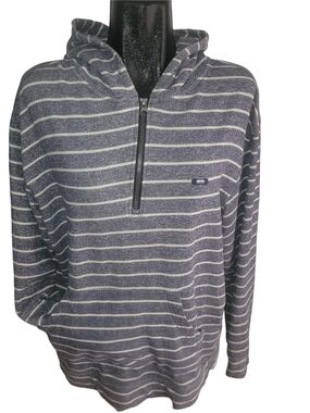 Oakley Blue and White Striped Quarter-Zip Pullover Hoodie Size XL